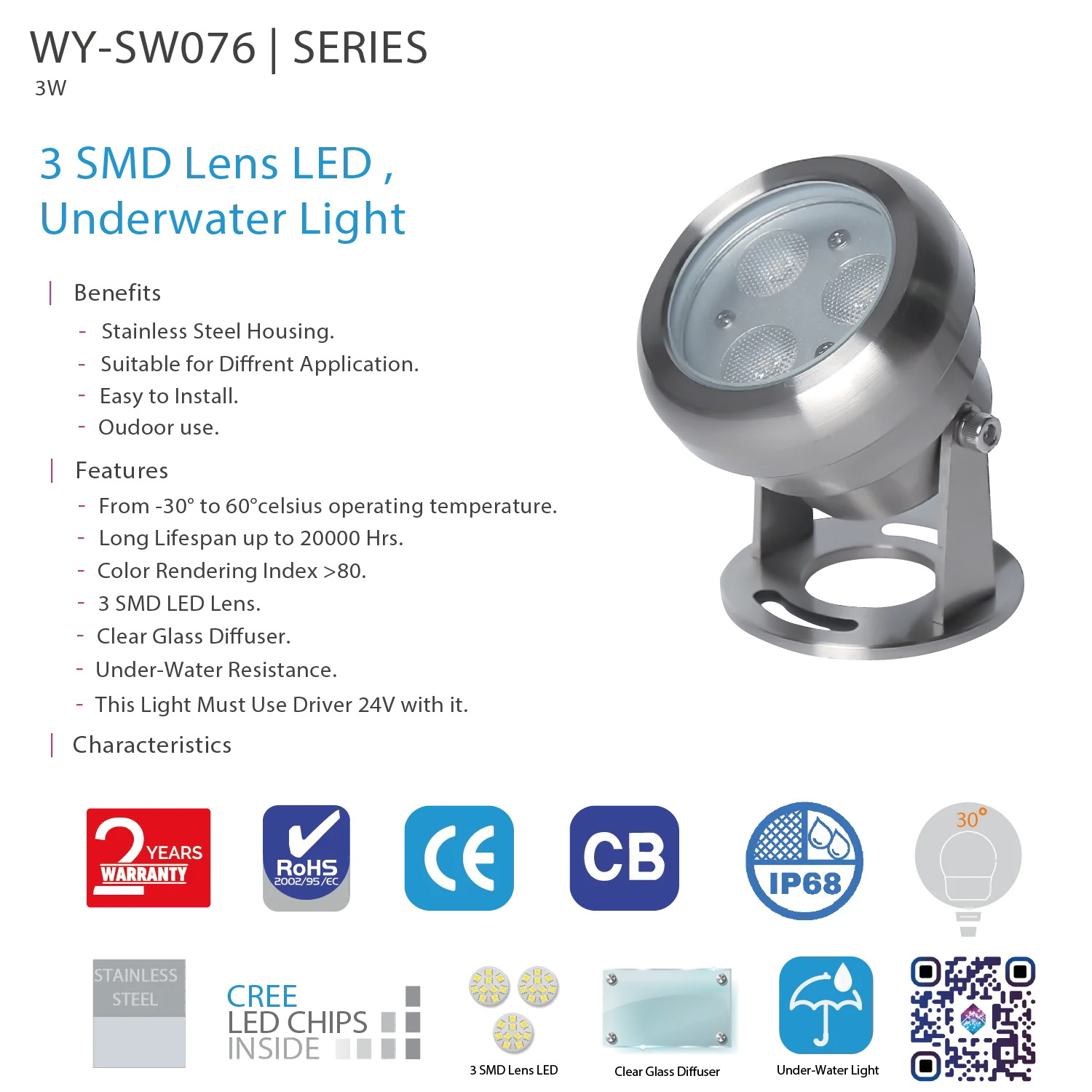 Ultralight LED Underwater Light 3W (WY-SW076)