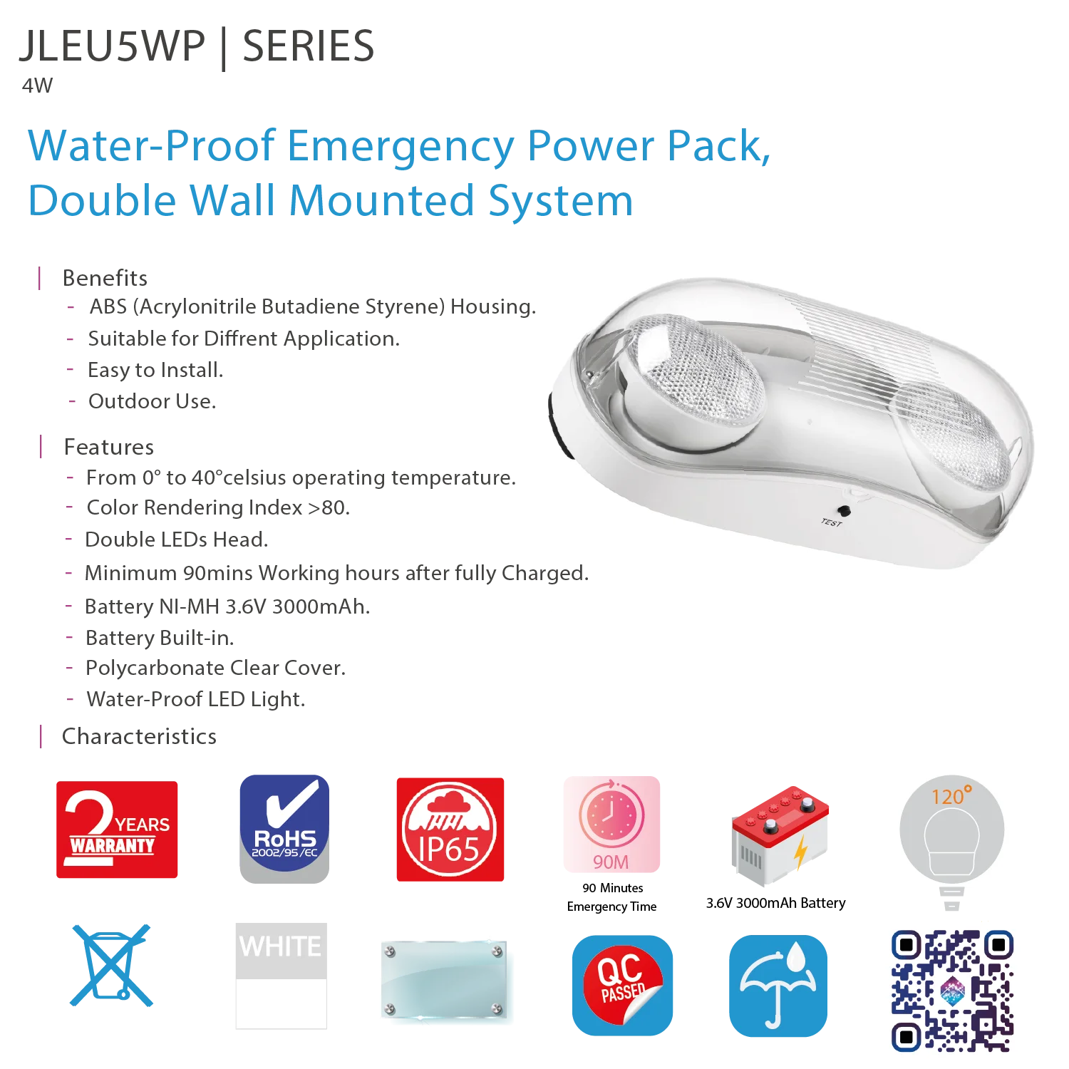 Ultralight Emergency LED Lighting 4W IP65 (JLEU5WP)