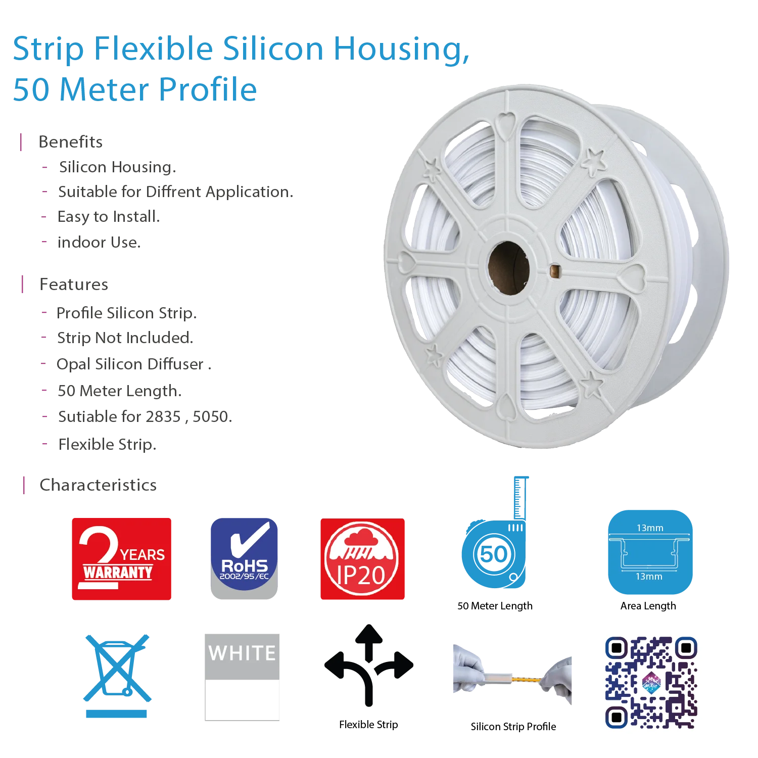 Ultralight Strip Silicon Frame - Flexible Housing 50M (Profile 1510)