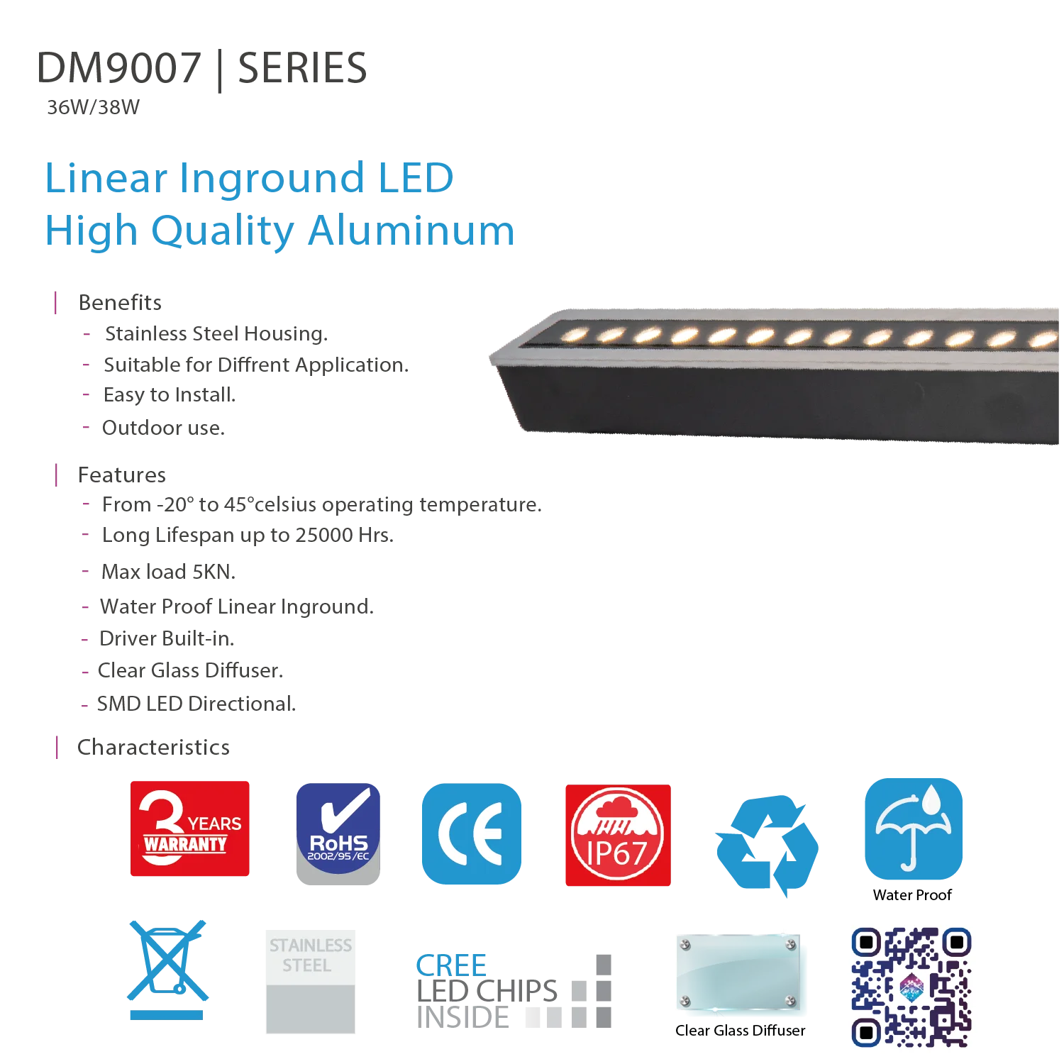 Ultralight Linear Inground Light IP67 (BD9007)