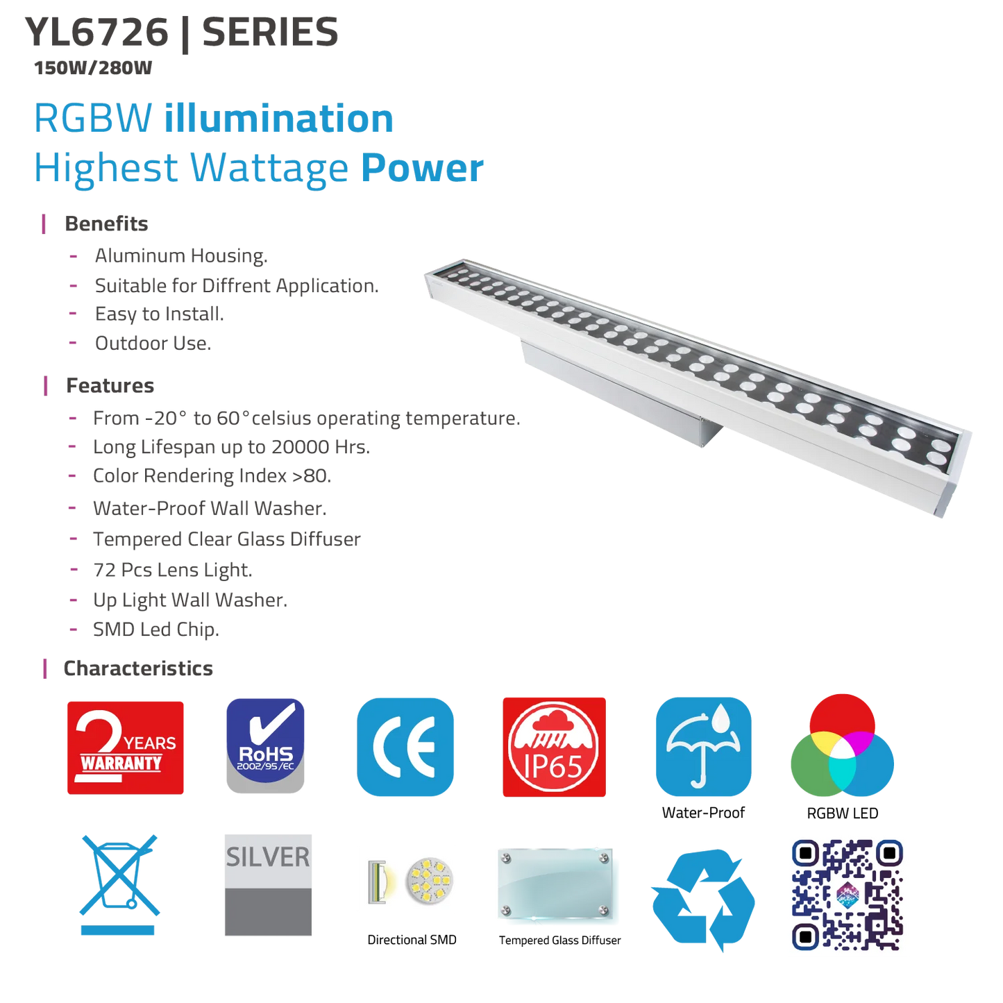 Ultra Light LED Wall Washer (YL6726) – 150W Outdoor Light & IP65 Waterproof Rating