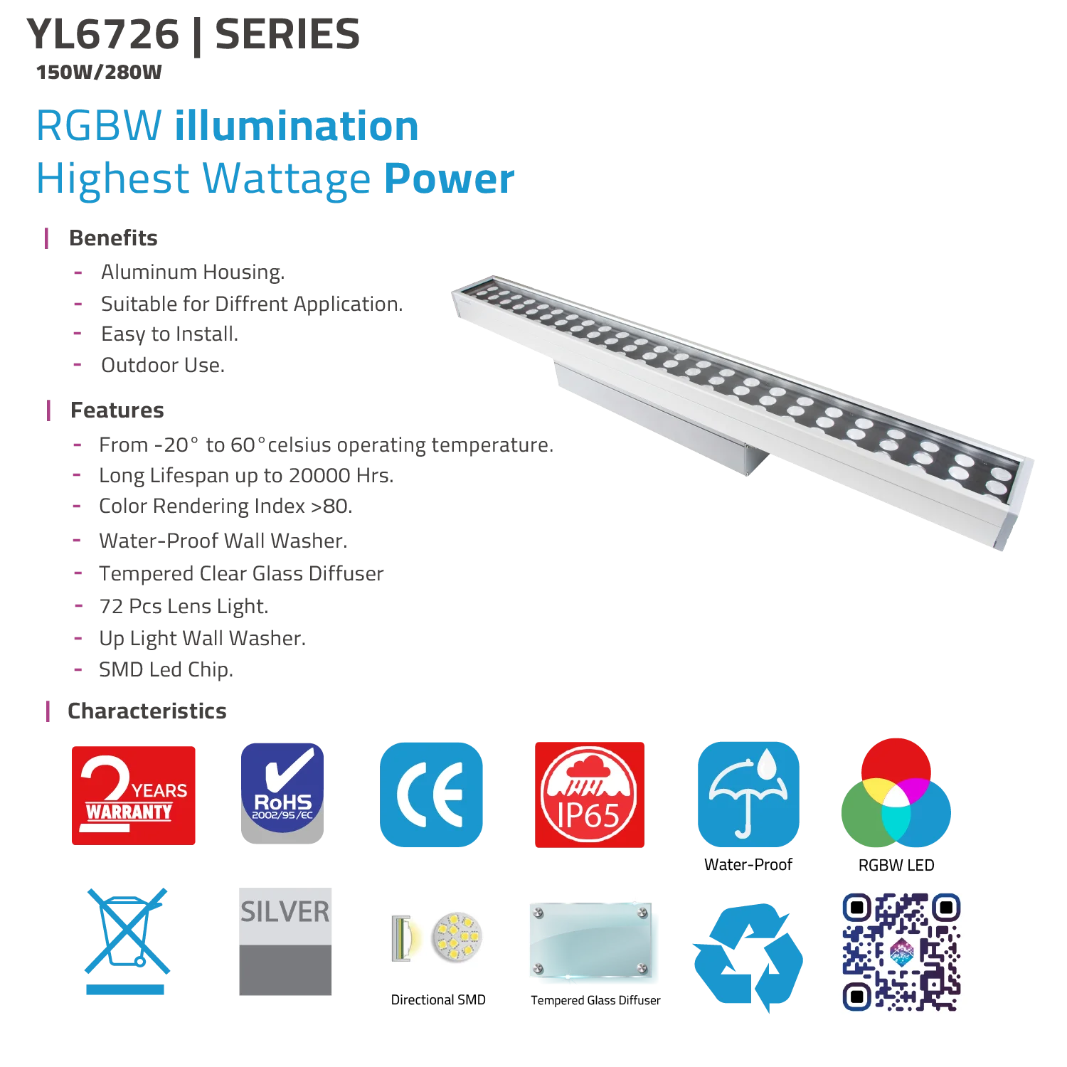 Ultra Light LED Wall Washer (YL6726) – 150W Outdoor Light & IP65 Waterproof Rating