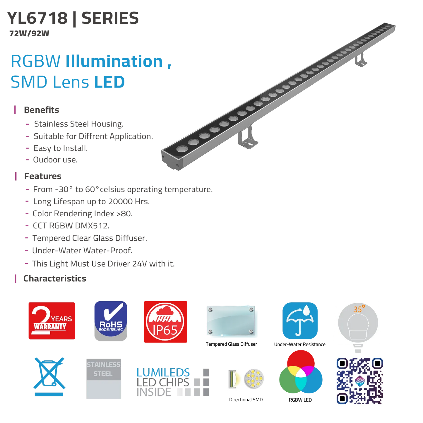 Ultra Light RGBW LED Underwater Wall Washer Light IP65 (YL6718)