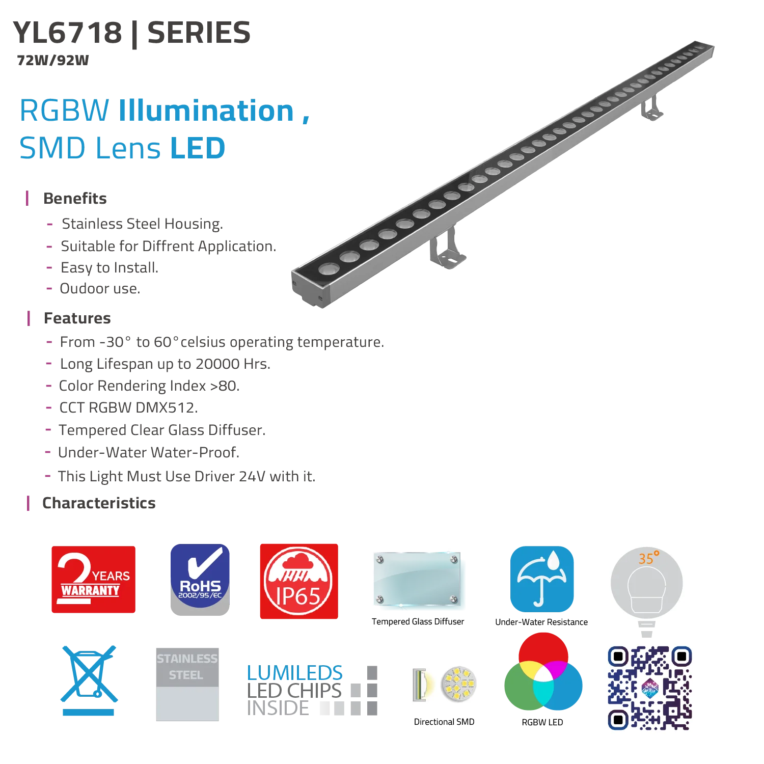 Ultra Light RGBW LED Underwater Wall Washer Light IP65 (YL6718)