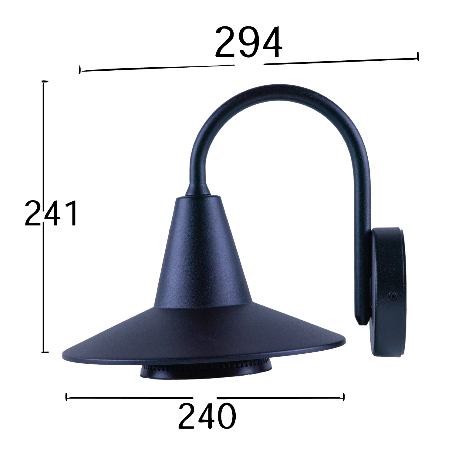 WALL LIGHT FRAME (WL-ODL-1012) – Outdoor Aluminum Swan-Neck Light with E27 Base, Clear Glass Diffuser, IP54, Black