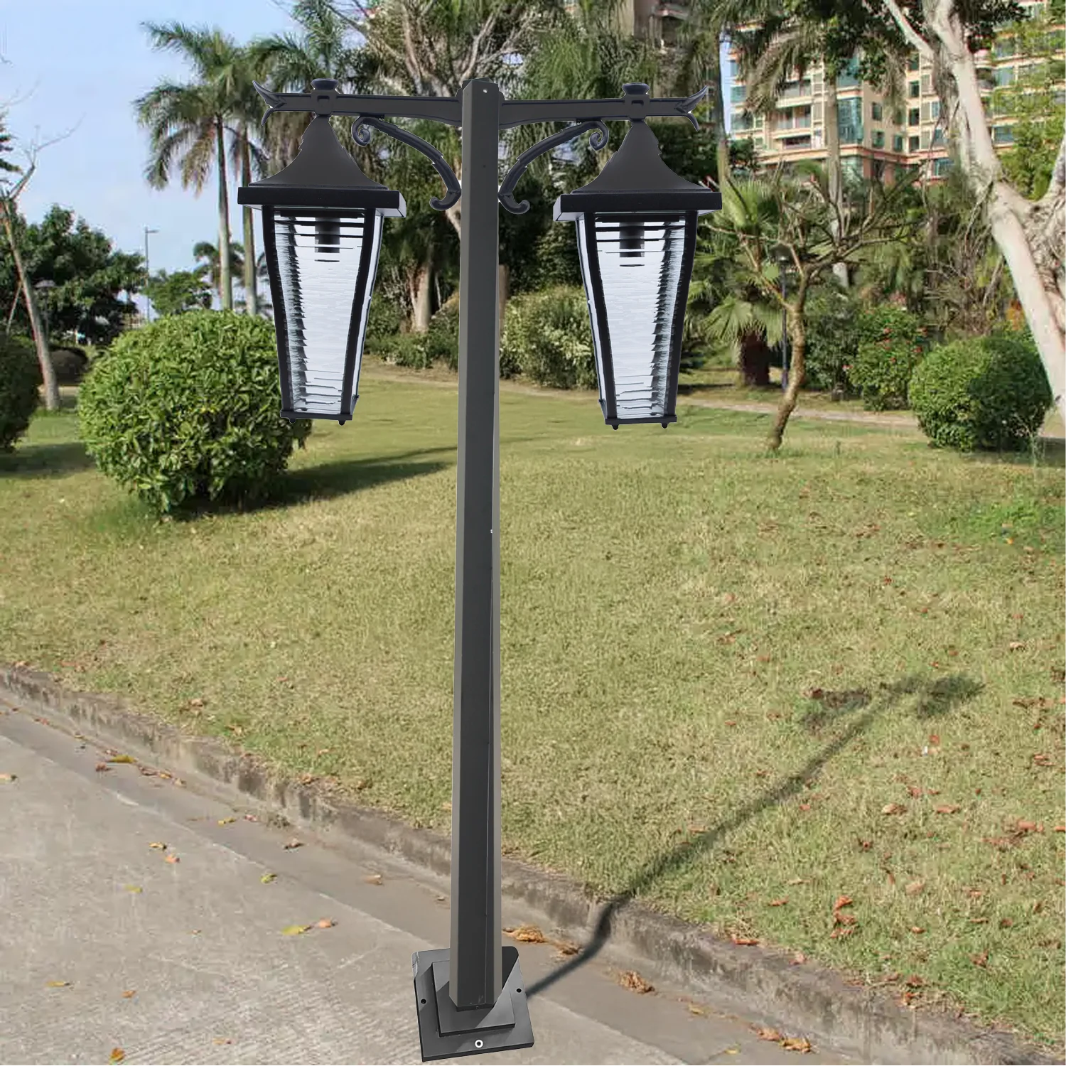 Outdoor Pole Light with Dual Classic Lanterns (0304-PL059-2) - 2.5 Meters - IP44 Weather-Resistant - 2xE27 Bulb Bases