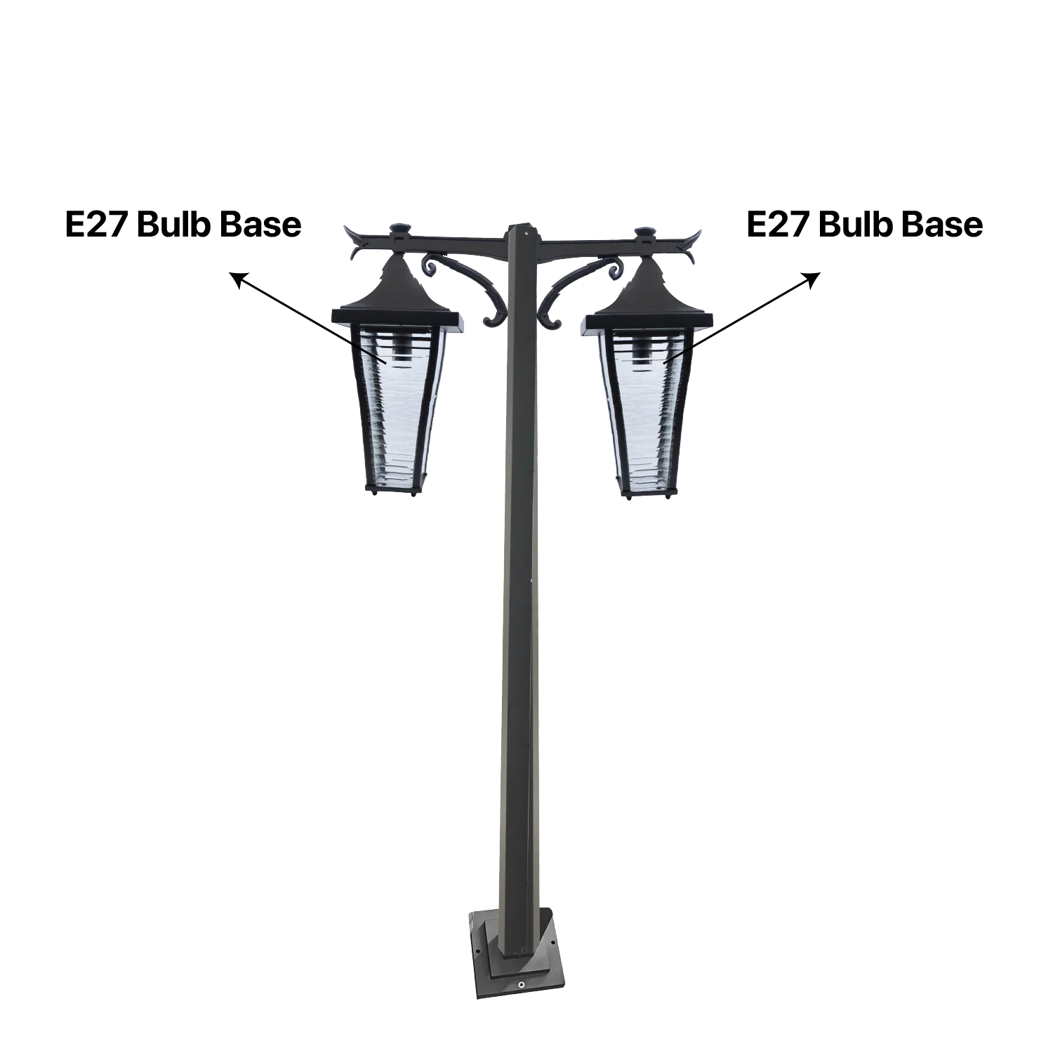 Outdoor Pole Light with Dual Classic Lanterns (0304-PL059-2) - 2.5 Meters - IP44 Weather-Resistant - 2xE27 Bulb Bases