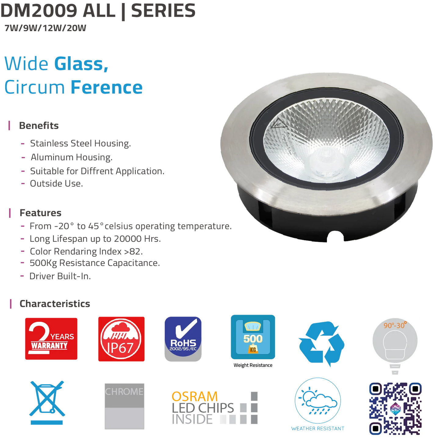 Ultralight LED Inground Light - Weatherproof IP67 - OSRAM LED (DM2009)