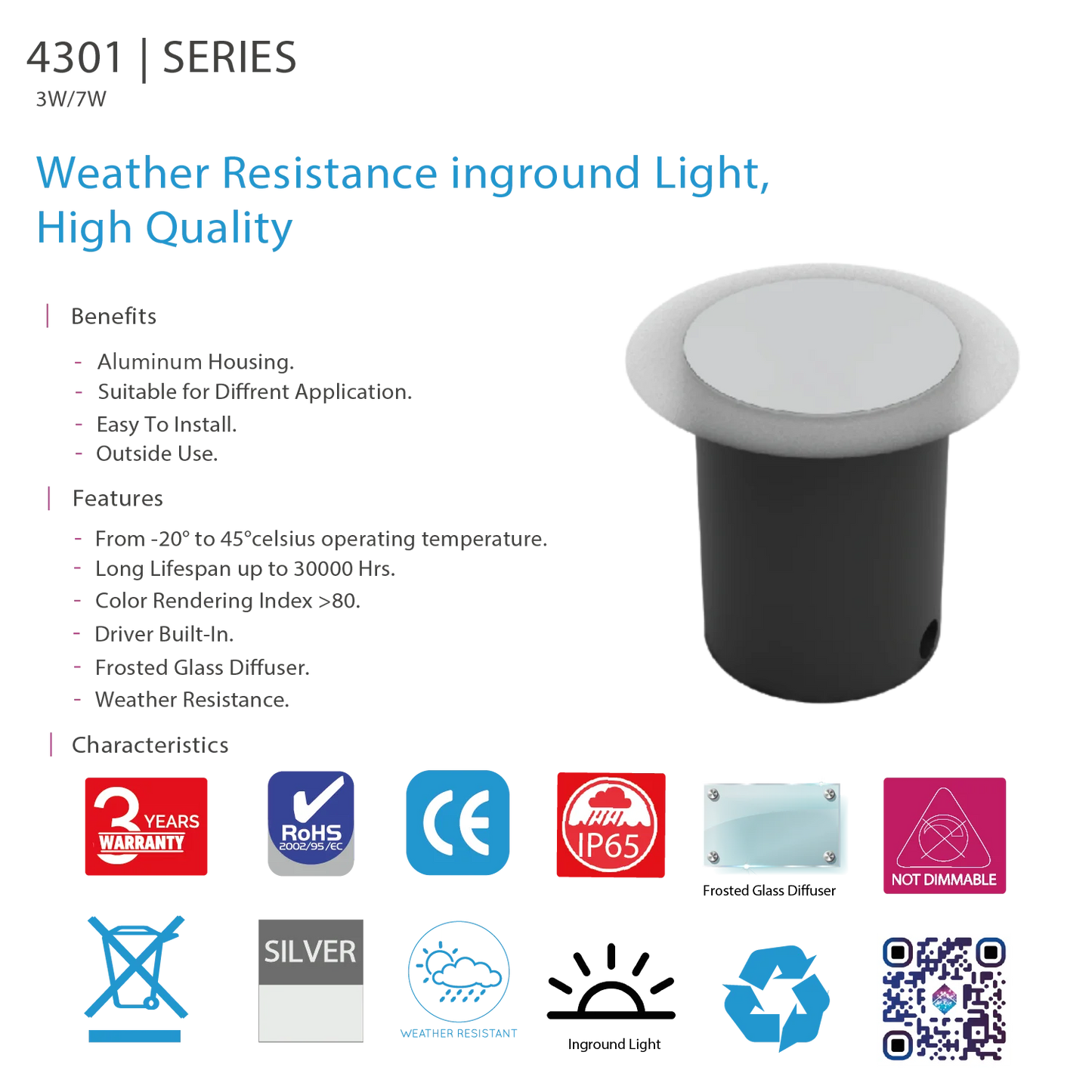 Ultralight LED In-Ground Light - Weather Resistance IP65 (4301)