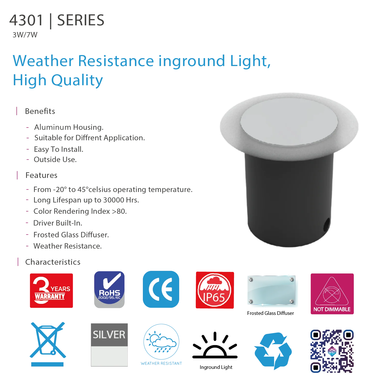 Ultralight LED In-Ground Light - Weather Resistance IP65 (4301)