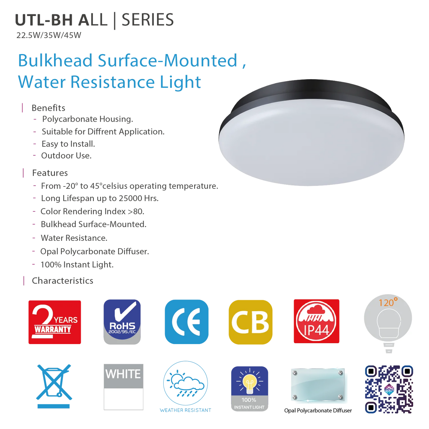 LED Surface Mounted Light – Stylish and Durable Water-Resistant Lighting (UTL-BH)