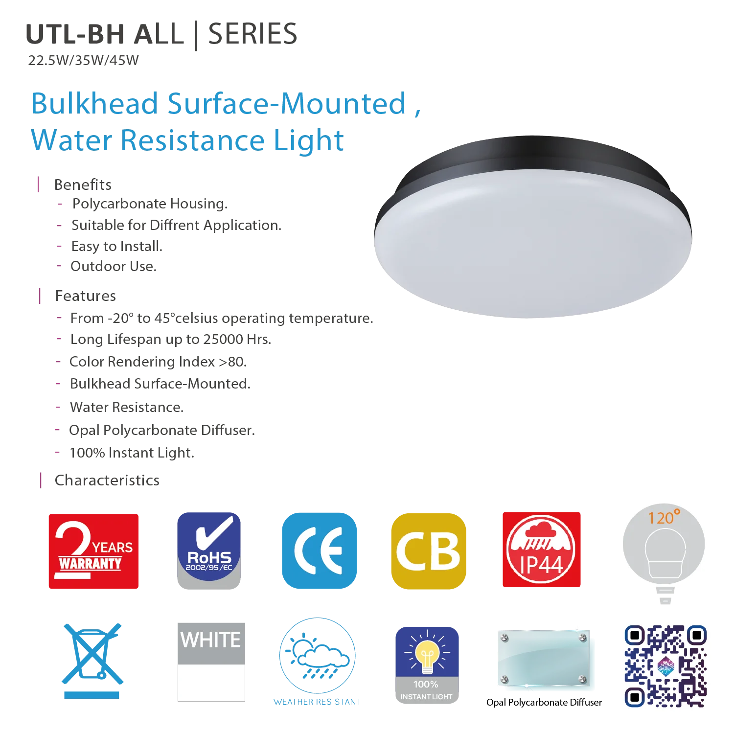 LED Surface Mounted Light – Stylish and Durable Water-Resistant Lighting (UTL-BH)