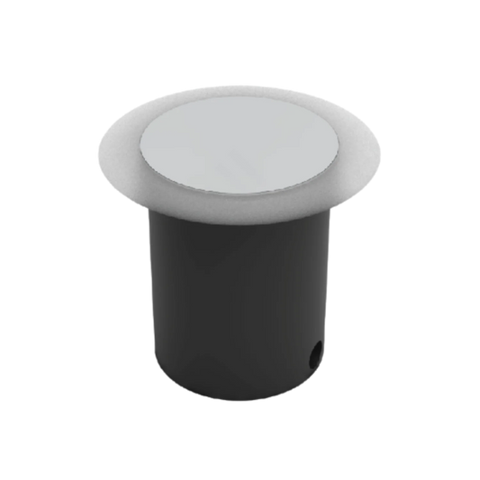 A white Ultralight LED in-ground light with a frosted glass diffuser, showing a modern, sleek design suitable for outdoor lighting.